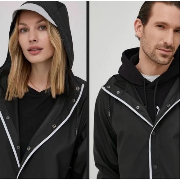 Rains Unisex Waterproof Long Reflective Jacket in Black Size L - Picture 3 of 12